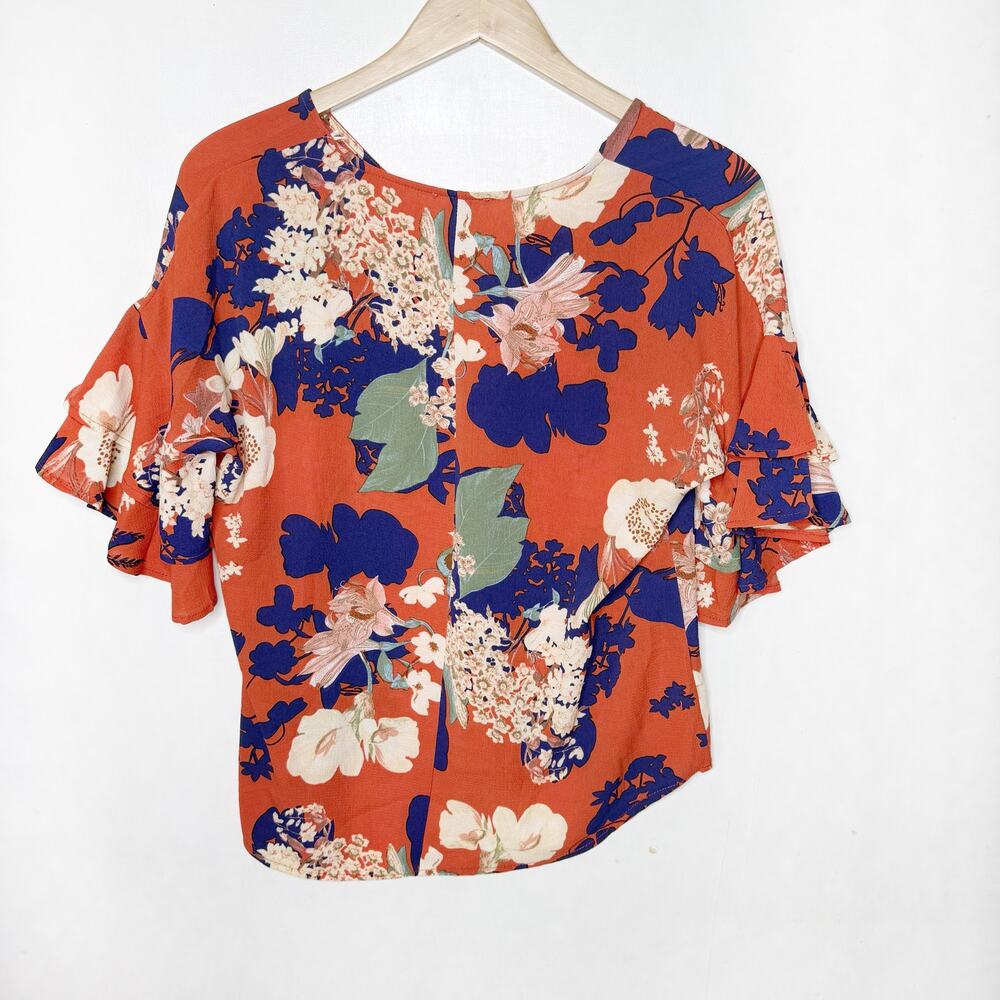 Red Floral Ruffle Sleeve Top - Picture 3 of 4